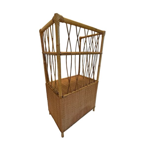 Mid 20th Century Vintage 30” Tall Bamboo Rattan Shelves Bookcase Cabinet Etagere - Picture 9 of 16